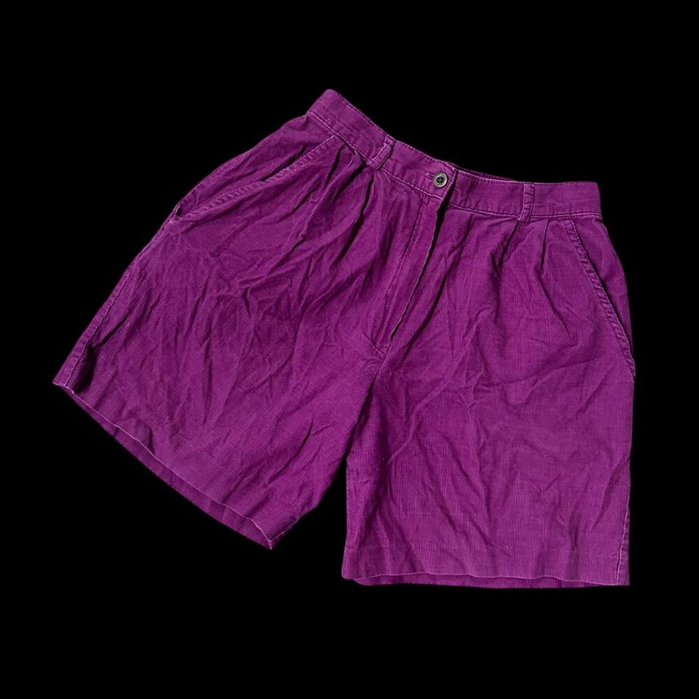 Vintage Womens Purple Shorts Jantzen 6 Petite 1980s Corduroy Pleated Pockets